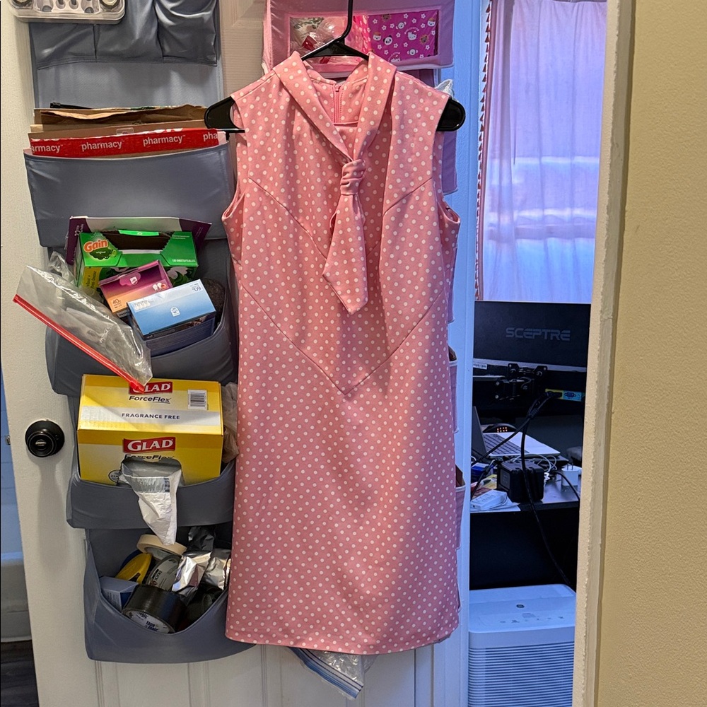Vintage Pink Polka Dot Sleeveless Dress